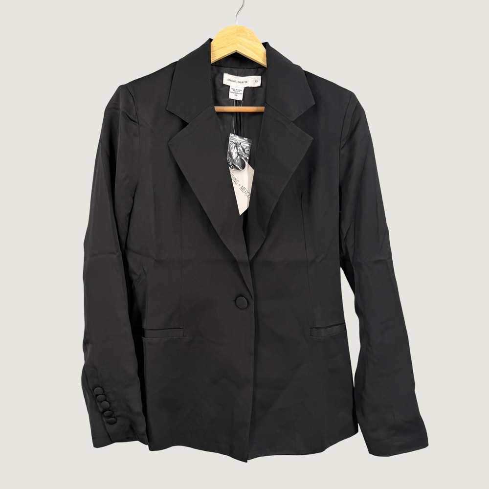 Spring + Mercer Black Tuxedo Inspired Blazer Single Button Notched Size XS New